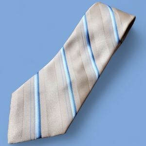 YVES SAINT LAURENT| Classic Old Money Tan Blue Striped Tie | 3" Wide 54.5" Long